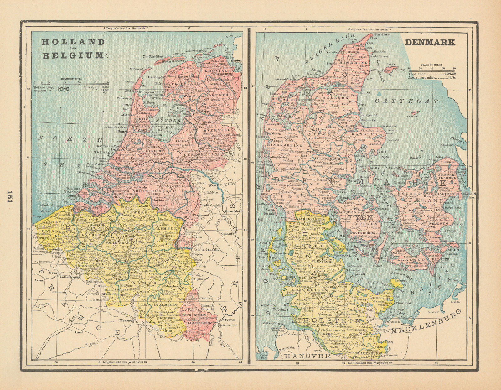 Holland and Belgium. Denmark. Benelux. CRAM 1894 old antique map plan chart